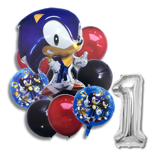 Kit Globos Metalizado Latex Sonic Cumpleaños 