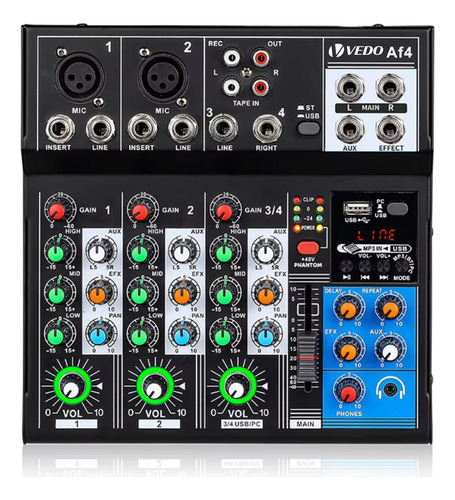 Mesa Som 4 Canais Dj Delay Repeat Bluetooth Usb Type C 48v+