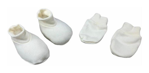 Pantufa E Luva Recém Nascido Bebé Branco Algodão