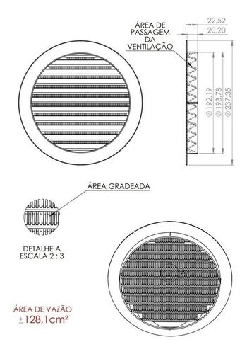 Imagem 5 de 7 de 8 Grades Redonda Plastica Branca 200mm Com Tela Itc Gr200