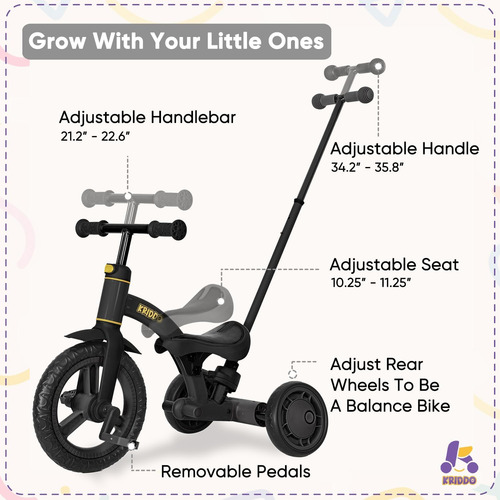 Triciclo 4 En 1 Para Niños De 1.5 A 3 Años Con Mango De Dire