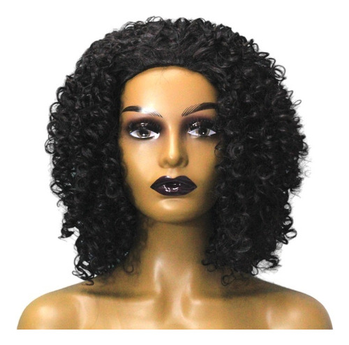 Peruca Lace Wig Cacheada Feita De Fibra Orgânica Premium Tamanho Da Base M Tonalidade Castanho Escuro Cor 02