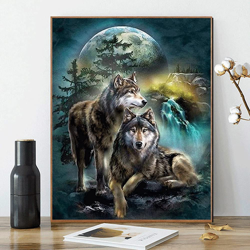 Kimily Moon Wolf Pintura De Bricolaje Por Nmeros Para Adulto