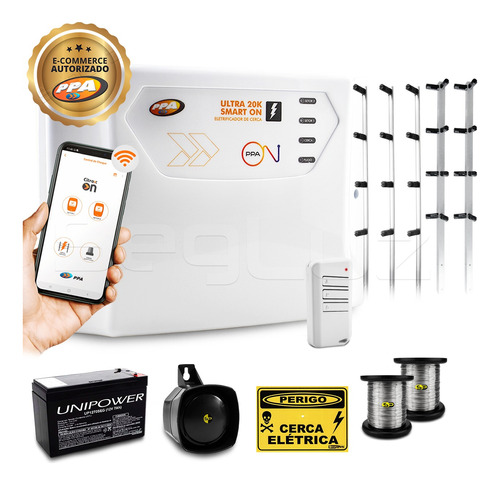 Kit Cerca Elétrica Residencial Comercial 80mts Bateria Wifi