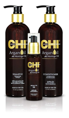 Chi Argan Oil Plus Moringa Oil Luxe Trio Kit Con Champú, Aco