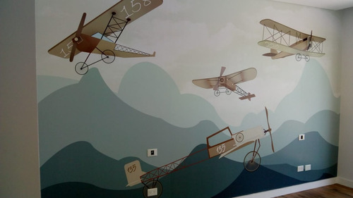 Vinilos Decorativos Mural Infantil Avionetas Vintage Mui41