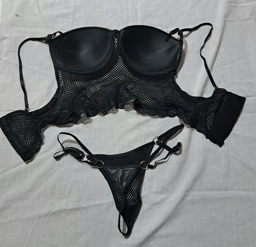 Mini Corset De Red Y Less Doble Tira Con Tela Engomada. Negro 2-95/100