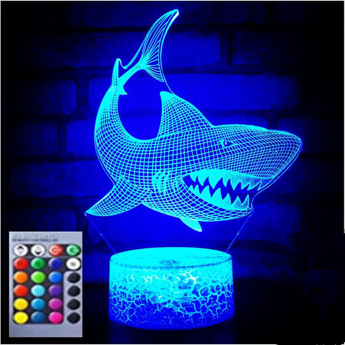 Lámpara Led 3d Con Forma De Pez Tiburón, 16 Colores Cambiant