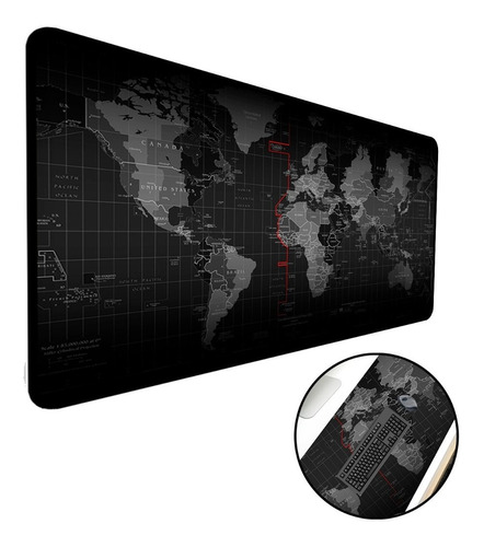 Mouse Pad Gamer Extra Grande 120x60cm Mapa Mundi Preto