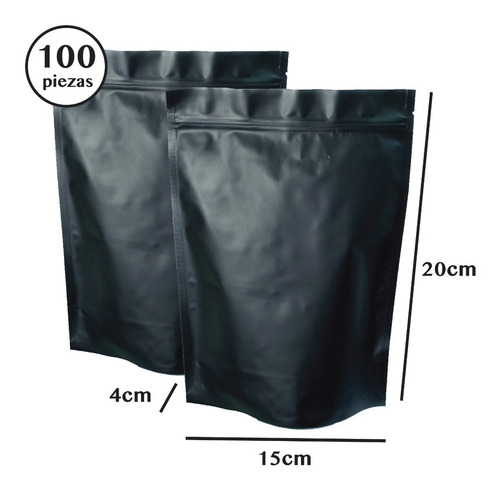 Imagen 5 de 7 de 100 Bolsas Stand Up Pouch Con Cierre Negro Mate De 250 Grs