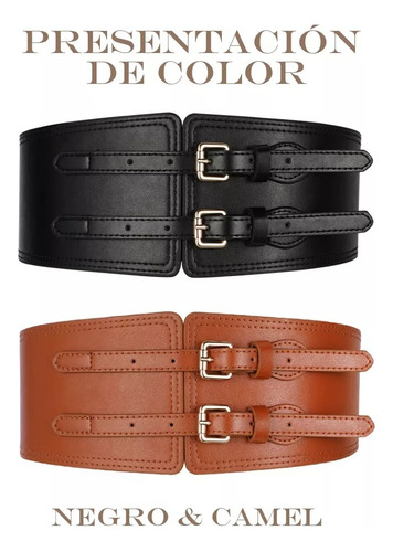Cinturón Elástico De Botón Con Elegante Gabardina 2 Piezas Negro/marrón Suave Universal
