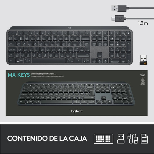 Imagen 11 de 11 de Teclado bluetooth Logitech Master Series MX Keys QWERTY español España color grafito con luz blanca