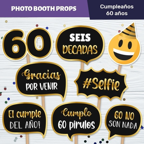 Photo Props Cumple 60 Años Carteles Imprimibles - Dorado