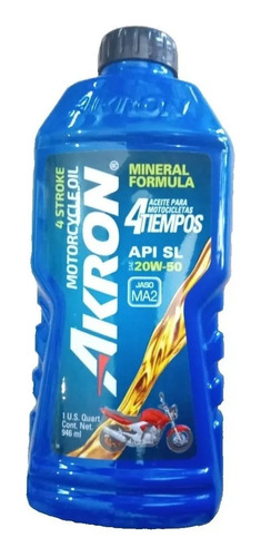 Aceite Akron 20w 50 Para Moto Mineral