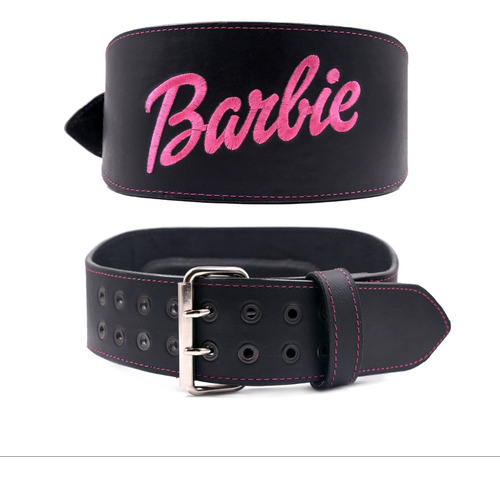 Faja Para Gimnasio De Piel Resistente Negra Bordado Barbie