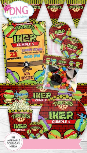 Kit Imprimible Invitaciones Candy Bar Png / Tortugas Ninjas