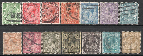 Reino Unido Serie X 14 Sellos Usados George 5° Años 1912-24 