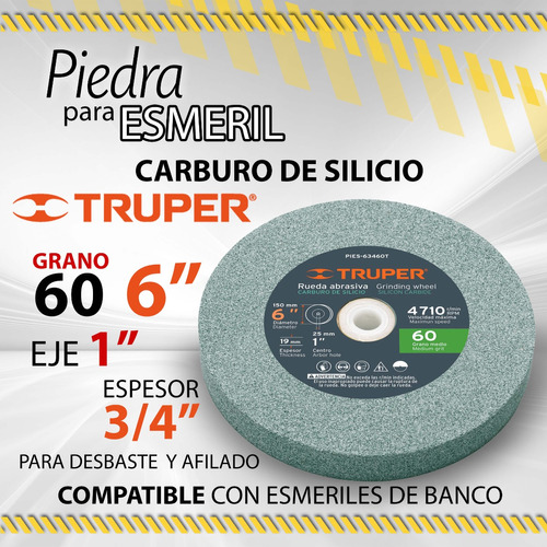 Piedra P Esmeril Carburo D Silicio G60 6x3/4x1 Truper/ 07765