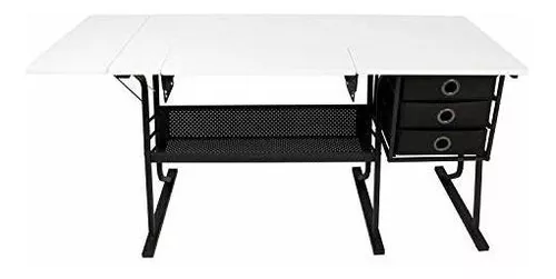  Sew Ready Eclipse - Mesa para pasatiempos y máquina de coser,  mesa de coser blanca con cajones de almacenamiento grises + estante  inferior grande, también se puede utilizar como escritorio de 