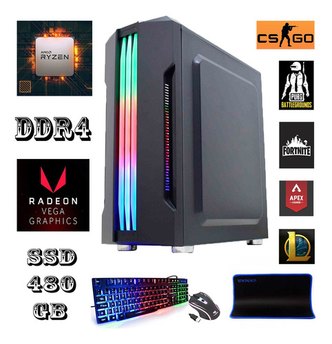 Imagem 2 de 5 de Pc Gamer Computador Completo Ryzen 5 16gb Ssd 480gb Nfe Wifi