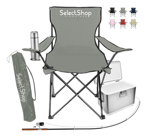 Silla Plegable Playa Exteriores Funda Portavasos Camping Color Gris
