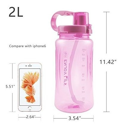 2L Sports Water Bottles,Lonni Portable Wide Mouth Bottle Leakproof Plastic Space Cup Travel Mugs with Straw and Adjustable Strap for Kids Adult Summer Outdoor Sports 