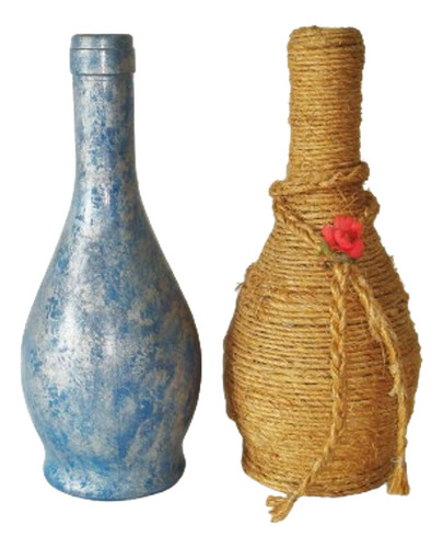 Juego De 2 Botellas De Vidrio Decoradas Artesanalmente