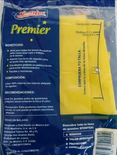 Guantes Para Limpieza Spontex Premier Talla Chica 6-6 1/2 Amarillo