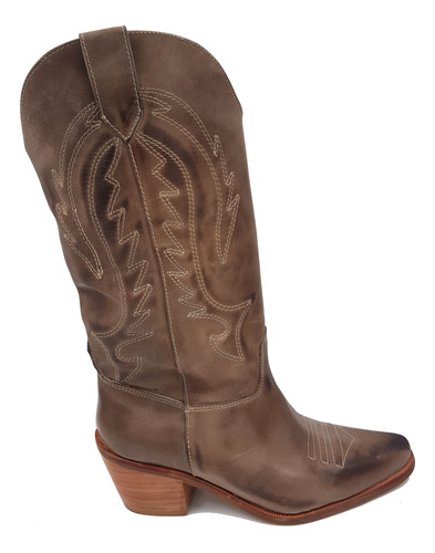 Bota Texana De Mujer Cuero Caña Alta Bordada  Bvh101