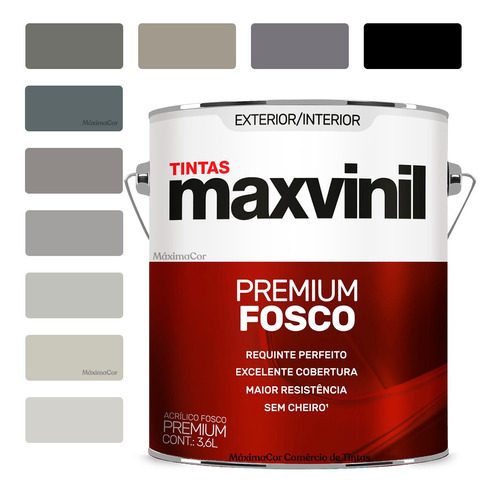 Tinta Para Parede Cores Cinza Fosca Antimofo Maxvinil 3,2l