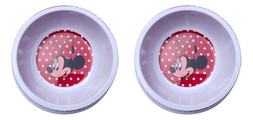 Comedero Set 2 Platos Para Mascotas - Minnie - Disney Color Blanco Y Rojo