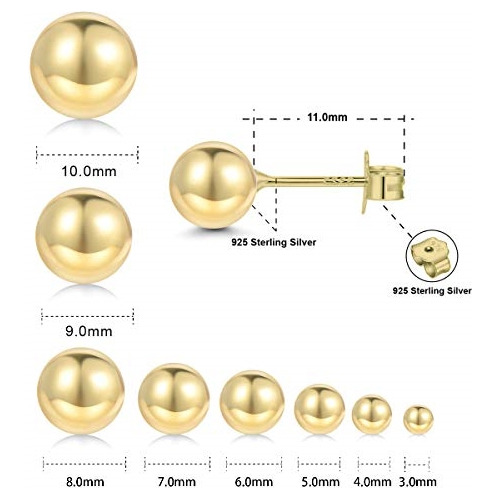 Aretes Chapados En Oro De 18 Quilates Con Bola De Plata