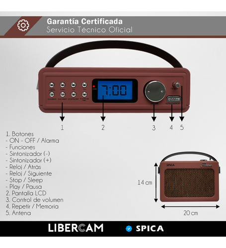Imagen 6 de 10 de Radio Vintage Parlante Bluetooth Portatil Spica Sp-240 Am/fm