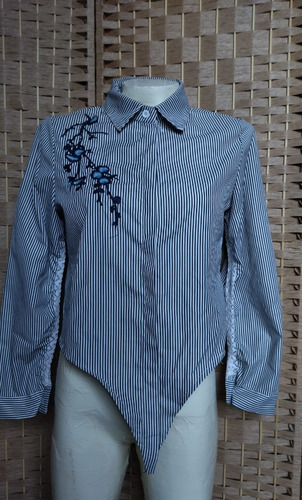 Camisa Guapa A Rayas Azul Y Blanca, Bordada