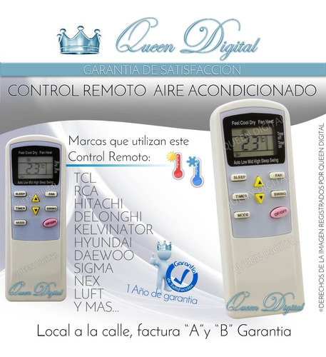 Control Remoto Aire Acondicion. Rca Tcl Kelvinator Firstline