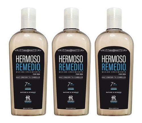 Imagen 1 de 7 de Hermoso Remedio ® Pack Shampoo Anticaida Crecimiento Acelerado Anticaspa Reparador Hidratante Para Hombre 250 Ml X 3
