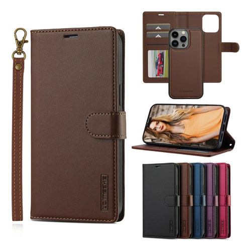 Funda Tipo Cartera De Piel Perforada Extraíble 2 En 1 Para I .