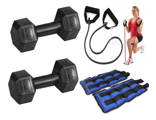 Kit Ejercicio Fitness Mancuernas Tobi Pesas Bandas Gym