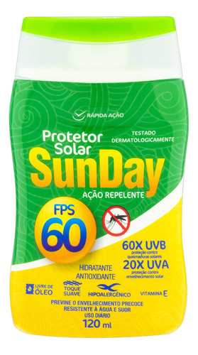 Protetor solar  Sunday  Ação Repelente 60FPS  en creme 120mL