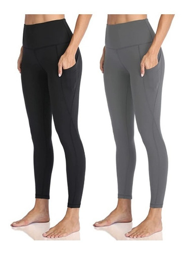 Paq D 2 Leggins Con Bolsillos Entrenamiento Yoga Correr Gym