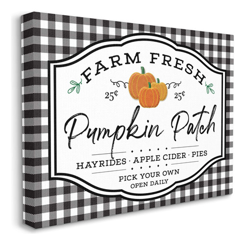 Farm Fresh Pumpkin Patch Sign Black Checkered Plaid, Ae...