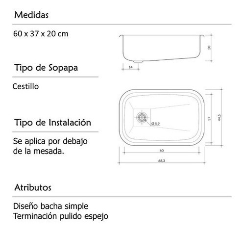 Imagen 2 de 2 de Pileta Bacha De Cocina Simple Johnson Acero 304 E60