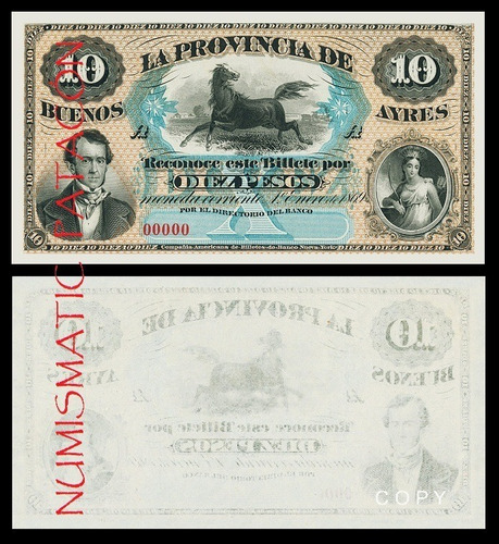 Billete 10 Peso Moneda Corriente Buenos As 1869 - Copia 485p