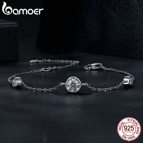 925 Pulsera Cadena Moissanite Estrella Incrustaciones .