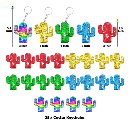 Cicibear 25 Pack Cactus Sequin Keychains Para Cactus Fiesta