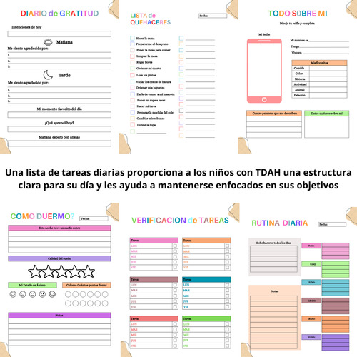 Planner Pdf Diario Infantil - Tareas Agenda Gratitud Tdah Blanco Imprimible 2025