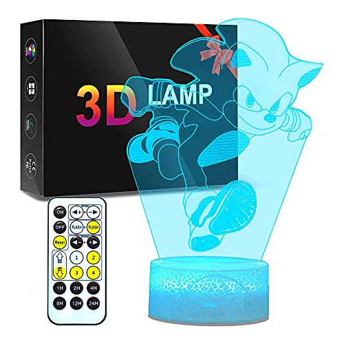 3d Led Illusion Luz Nocturna Para Niños Sonic The Hedgehog 7