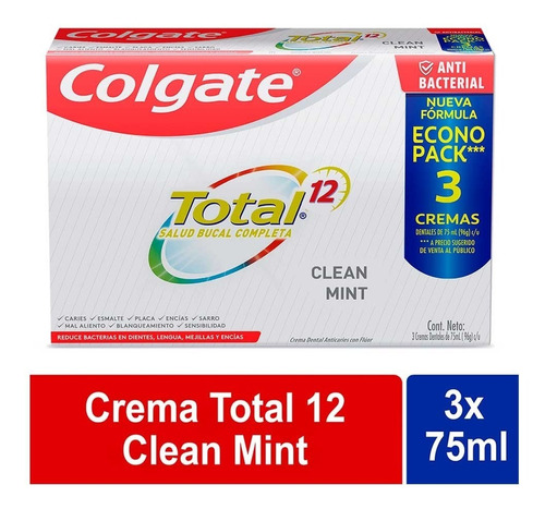 Crema Dental Colgate Total 12 Clean Mint 3 Unidades 75 Ml