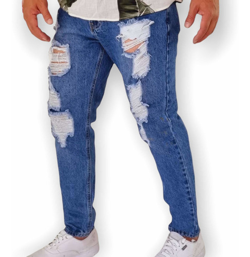 Jeans Hombre Mom Destroyed Mezclilla Clásica No Elásticado