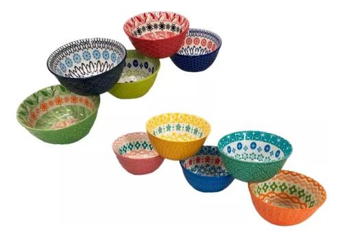 Set De 10 Tazones De Cerámica Bowls De Colores Botaneros